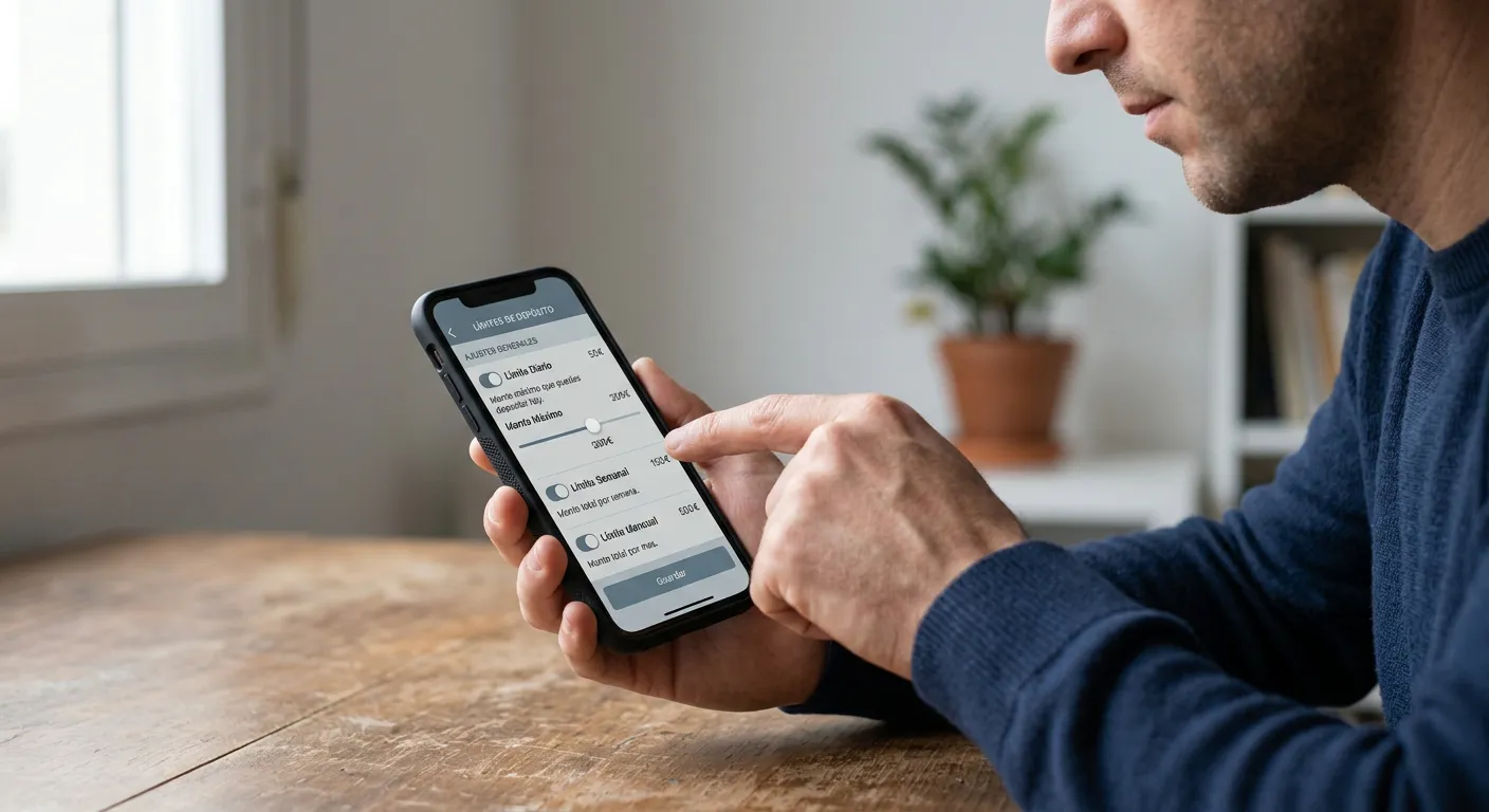 Manos configurando límites de depósito en smartphone
