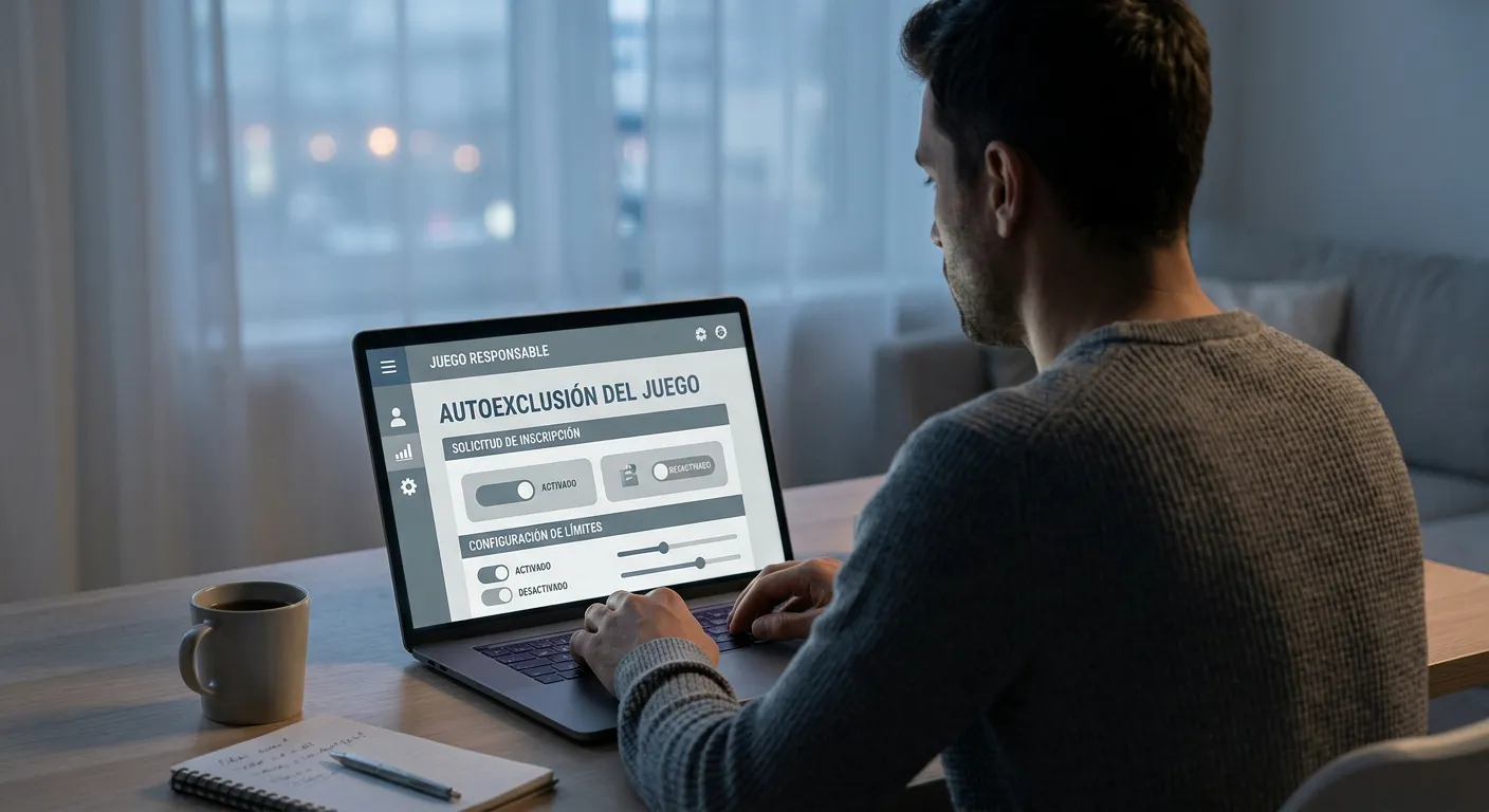 Persona configurando límites de juego en dispositivo sin sistema de autoexclusión vinculante