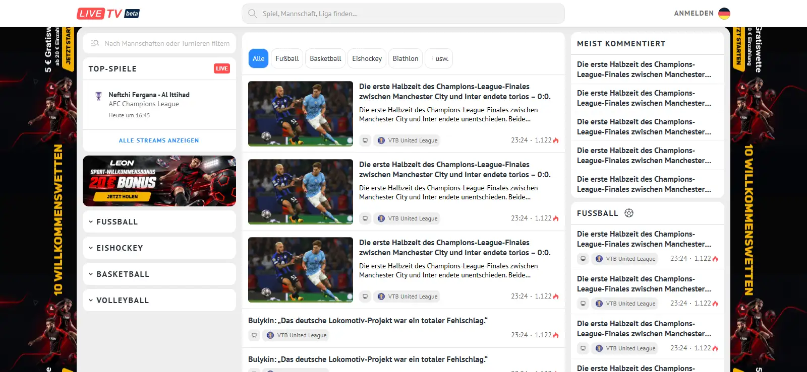 Artikelübersicht von LiveTV mit Themenschlagworten und den neuesten Beiträgen