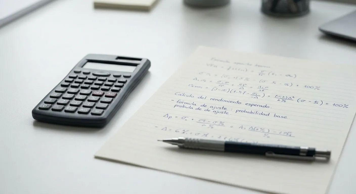 Calculadora y hoja con fórmulas matemáticas para evaluar bonos de apuestas