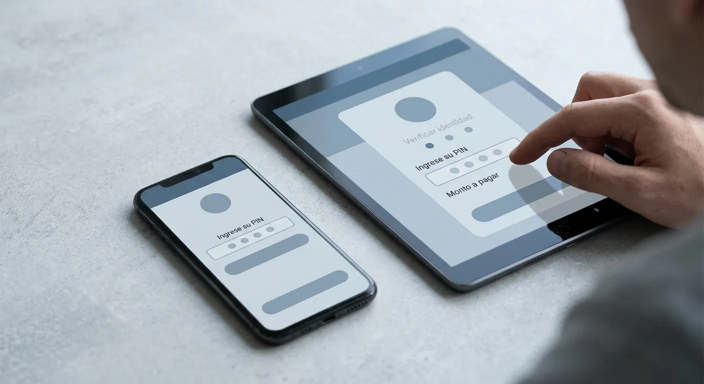 Dispositivos mostrando interfaces de pago digital con niveles variables de verificación de identidad