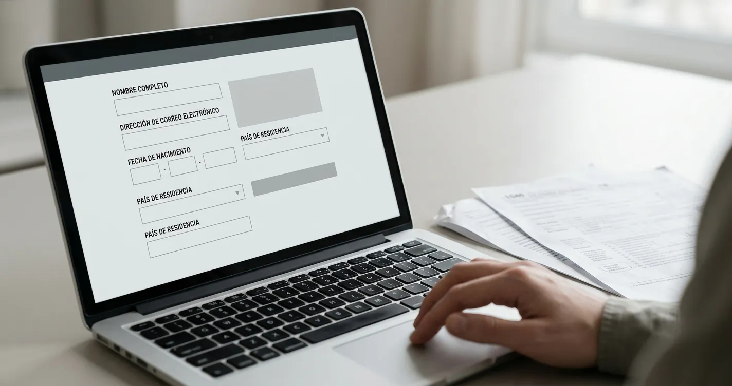 Proceso de registro en casa de apuestas mostrando formulario digital y documentación de verificación