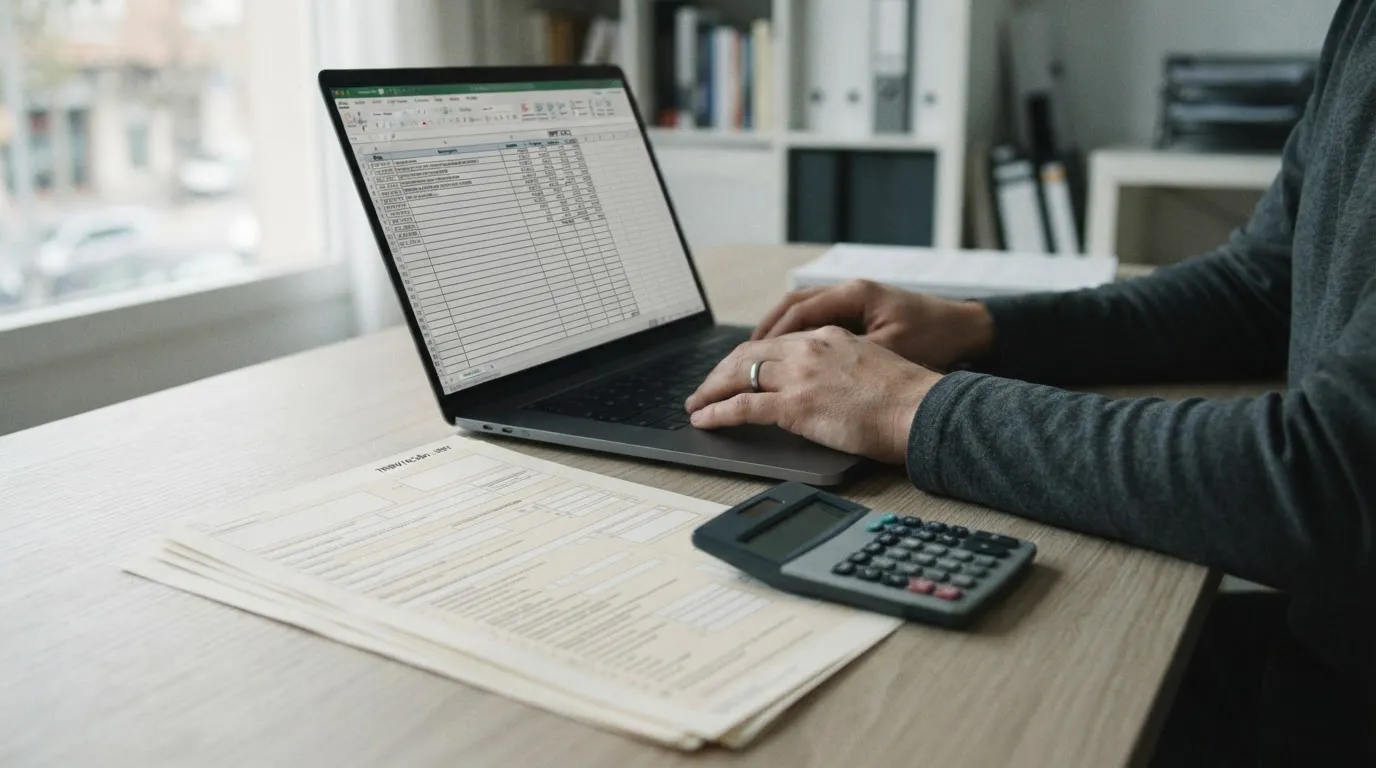 Documentos fiscales y calculadora representando tributación de ganancias de apuestas