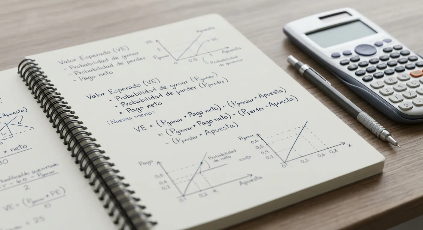 Calculadora y hoja con fórmulas matemáticas para valorar bonus sin depósito